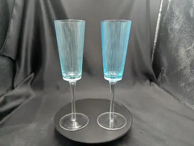 Vintage Blue And White Stripe Champagne Flute Pair, View more