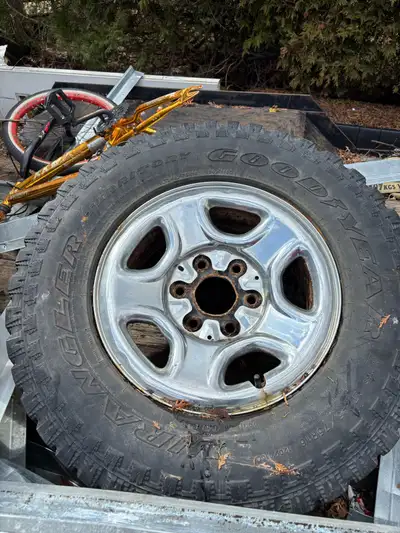 2 - 245/75/16 Goodyear Wrangler Territory on 6 bolt GM steel rims. Decent tread, one is slightly wea...