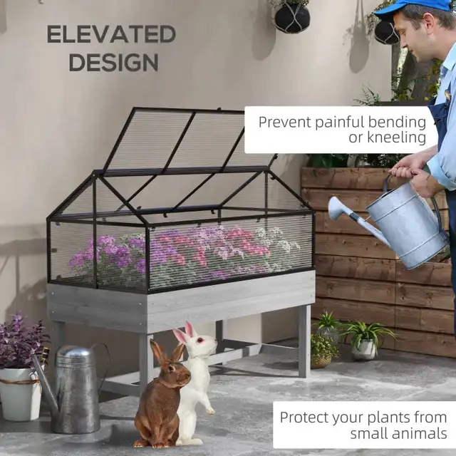 Wood Elevated Planter Box with Cold Frame Greenhouse, Raised Gar in Patio & Garden Furniture in Markham / York Region - Image 6