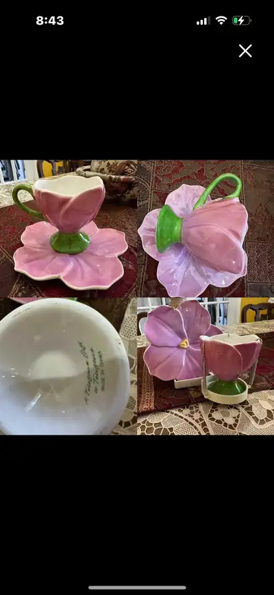 GORGEOUS VINTAGE TELEFORA TULIP TEACUP & SAUCER WITH BASE HOLDER, View more