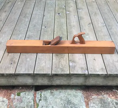 A woodworker s Jointer Plane 36 inch. Makers mark on the cutter. Beach with an oak wedge. In excelle...