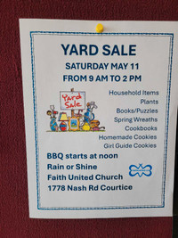Church Yard sale / BBQ / 9- 2 pm Faith United Church 