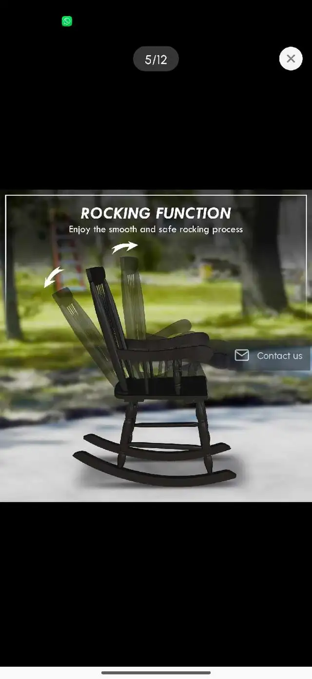 Porch Rocker Chair, Outdoor Wooden Rocking Chair with High Back in Chairs & Recliners in Markham / York Region - Image 6