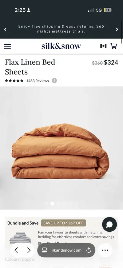 Free Delivery $366 Silk&Snow 100% Linen Copper Duvet Cover, K, View more