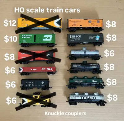 HO scale model train cars & locomotives (see price on photos), View more