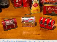 Coca Cola Lot of 3 Lunch Box Hanging Tin Ornament 3.25"X2.5"