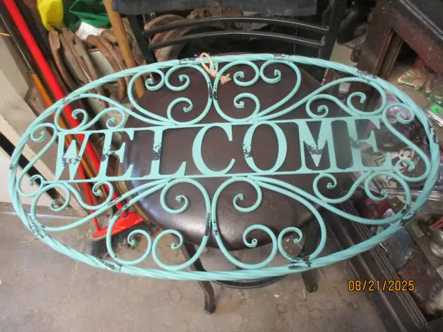 HEAVY WROUGHT IRON WELCOME PORCH VERANDA WALL SIGN $50 in Outdoor Décor in Winnipeg - Image 2