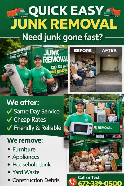 QUICK EASY JUNK REMOVAL Need junk gone fast? We offer: ✔ Same Day Service ✔ Cheap Rates ✔ Friendly &...