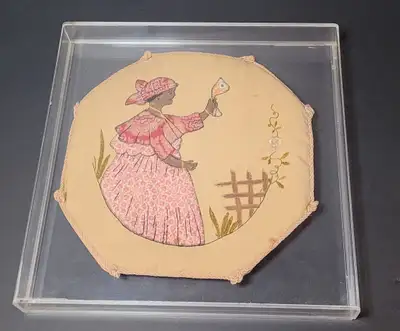 RARE Antique Black Americana Embroidered Quilt Folk Art, View more