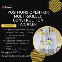 Construction Jobs in ON with PR support- +1 647 997 2644