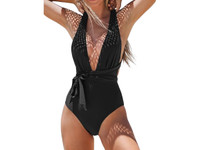 Women’s One Piece Crisscross Back Self Tie Bathing Suit