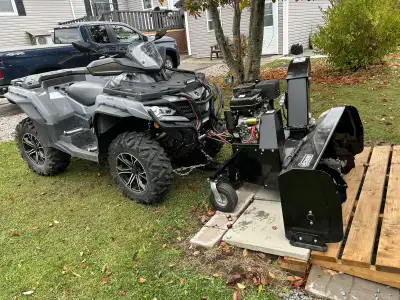 2023 CF Moto 800 , low km, always stored inside, new Bercomac 54” snow blower,15 hp Honda motor . Sn...