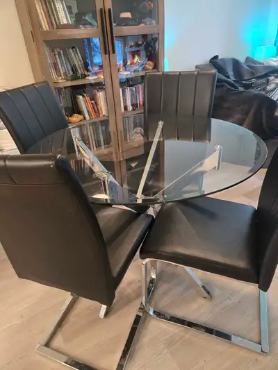 Glass dining table 4 black chairs, View more