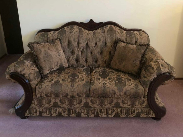 TWO 2 VICTORIAN ROLLED ARM LOVESEAT * WOOD TRIM NEW in Couches & Futons in Calgary
