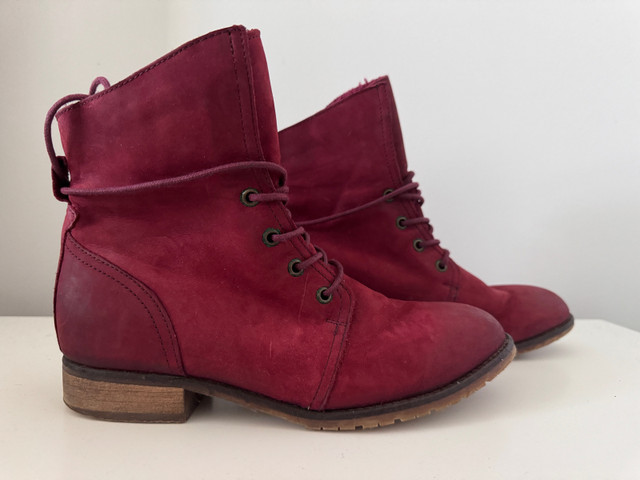 Ankle Red Leather Boots in Women's - Shoes in Calgary - Image 4
