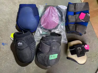 Roma full sz fetlock boots, navy, $20 BR fetlock boots, magenta, $20 Blue neoprene hock boots? , $10...