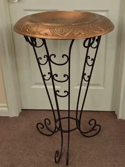Add a touch of elegance to your home interior/outdoor with this large copper bird bath on a wrought...