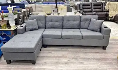 Never Used 4 Seater Sectional | Leather / Fabric | Free Delivery, View more