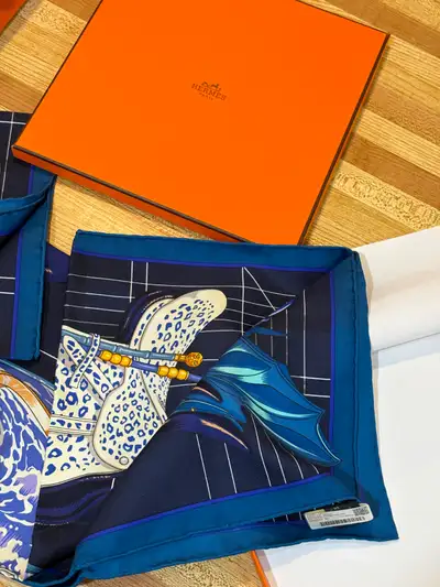 Hermes 100% Silk Scarf Tous en Selle Equestrian with box and bag, View more