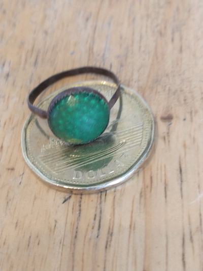 Beautiful 19th cent or older antique bronze ring w/ green stone, View more