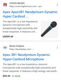 APEX 381 Dynamic Mic Microphone Shure SM58 Beta 58 Clone