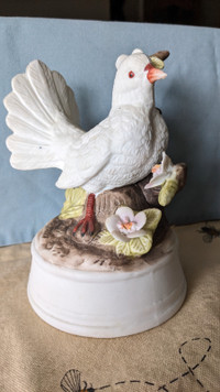 Music Box Porcelain White Bird and Flowers