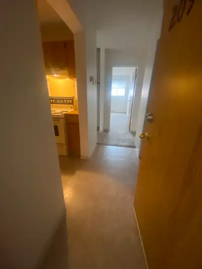 Strathmore apartment building has 2 bedrooms for 1550 and a bachelor apartment for 1250. You pay ele...