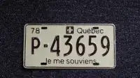 Plaque immariculation du Québec de 1978