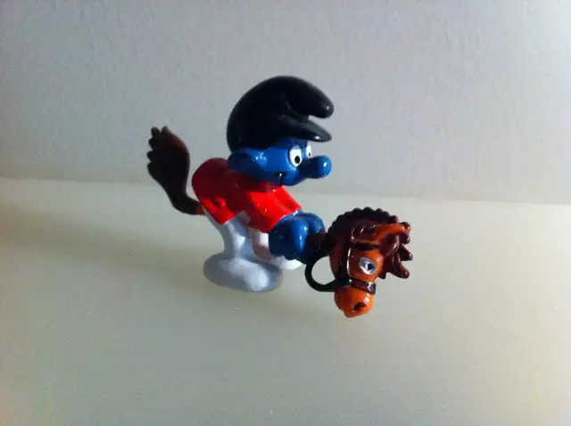 Super Smurfs - Vintage 1980 Smurf Jockey Ridding on Horse Stick63234988775681121