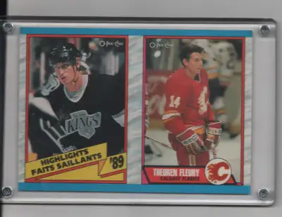 #17 of 10,000 uncut O-Pee-Chee 1989 Wayne Gretzky #325 and Theo Fleury #232 rookie card. A rare item...