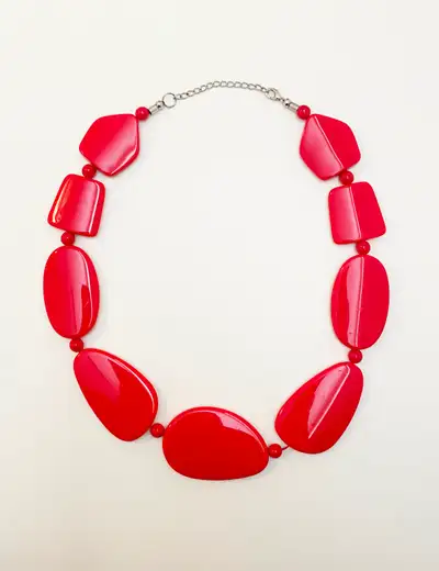 Vintage MCM Red Acrylic Geometric 10" Necklace, View more
