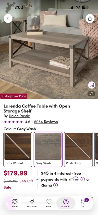 Wayfair Larenda Country Rustic Grey Coffee Table , View more
