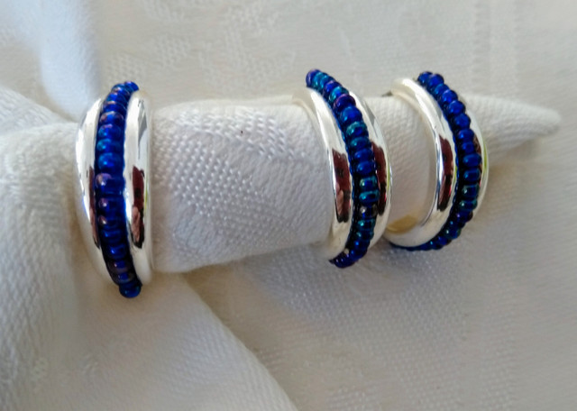 New, Earring & Matching Ring Silver tone & blue AB beads in Jewellery & Watches in Oakville / Halton Region - Image 3