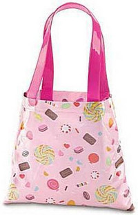 Pink Shoulder Tote Beach Bag with All-Over Candy Print Brand New