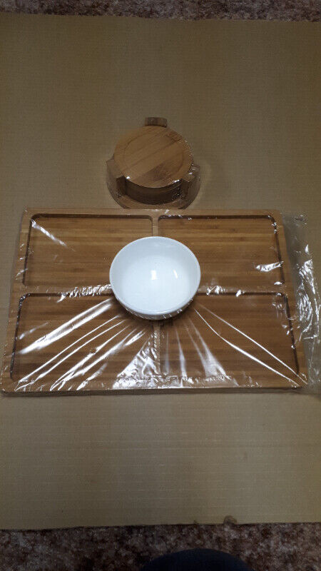 Charcuterie Bamboo Board with Ceramic Bowl and Coasters in Kitchen & Dining Wares in Peterborough - Image 2