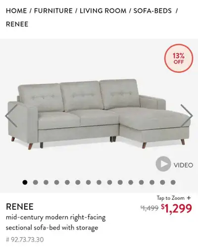 Structube: Renee Sectional Sofa-Bed with Storage, View more