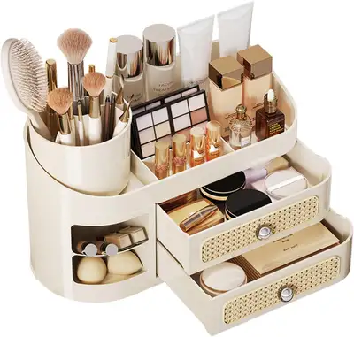 360° Rotating Makeup Organizer with Drawer & Brush Holder Vanity, View more