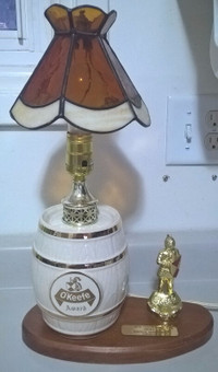 Vintage O'Keefe Award Beer Keg Trophy Lamp with Knight Figurine