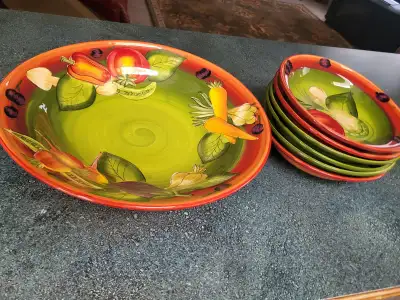 Hand Painted Laurie Ware Salad Bowl Set, View more
