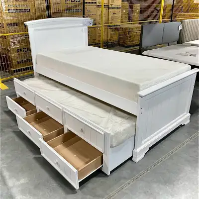 The trundle includes a 3-drawer storage unit, providing ample space for bedding, toys, or clothing....