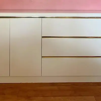 Vintage 1980s Postmodern Cream Lacquer Sideboard / Credenza - Go, View more