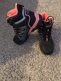 Steel toe  pink and black boots Size 6.5
