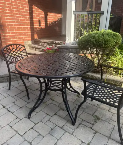 WroughtWroughtWrought Iron round table with two chairs for sale , bought 2 years ago $640 plus tax S...