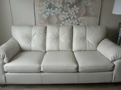 Lovely Ivory Faux Leather Sofa, View more