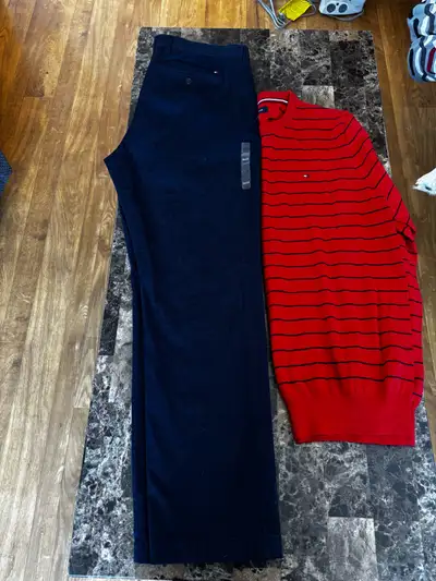 Men’s Tommy Hilfiger pants (36x32) and sweater (XL), View more