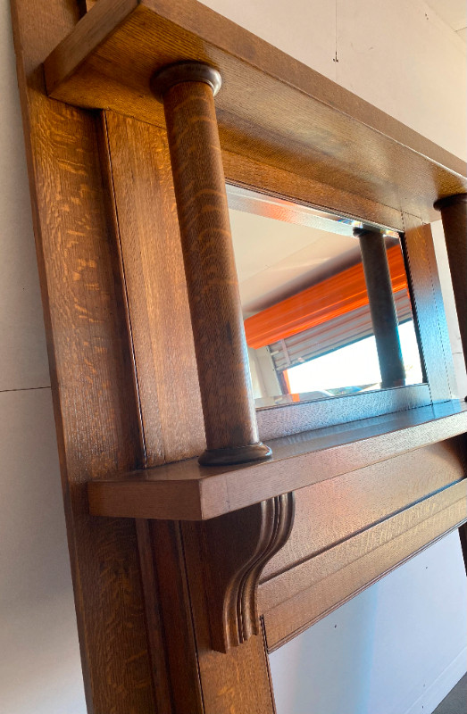 Antique oak Fireplace, antique fireplace tools and accessories