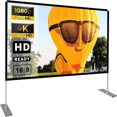 NEW Projector Screen 16:9 HD 4K Outdoor Indoor for Home Theater 3D Fast-Folding with Stand Legs and...
