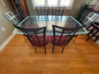 Glass top / wrought iron dining table set (7 piece)