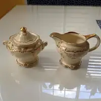 Antique Sugar bowl & Creamer - cream with gold pattern