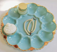 Vintage Robins Egg Blue 22-Karat Gold Milk Glass Catchall Dish